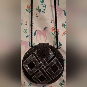 EUC Vintage 80s Mary McFadden Black & Silver Microbead Handmade Evening Bag